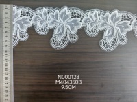 Tissu en dentelle transparente brodée élégante rétro, motif floral à grandes feuilles, bordure en cils, maille tricotée non extensible en polyester pour robe de mariée