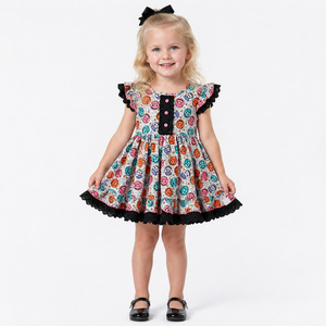Abiti da Principessa per Bambine di Alta Qualità, <span class=keywords><strong>Vestito</strong></span> in Cotone con Stampa Coccinella e Bordo in Pizzo Nero per Eventi di Halloween - Product Image 3