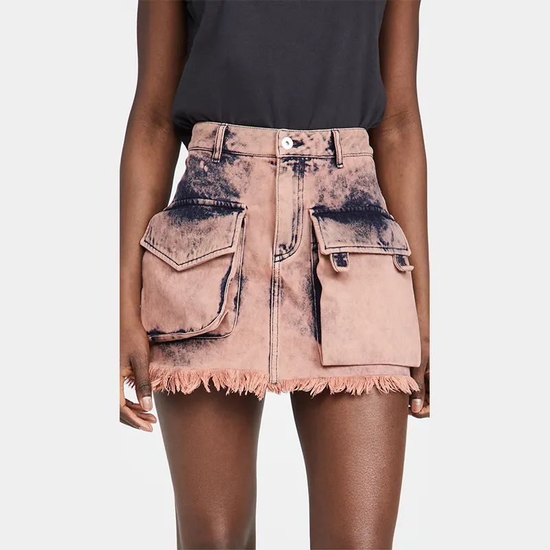 Модная Летняя мини-юбка с накладными карманами и потертостями, женская джинсовая Повседневная Уличная одежда, юбки