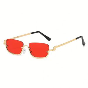 Lunettes de soleil rétro en métal à petite monture, personnalisables avec logo, tendance 2025, protection UV400, demi-monture carrée pour femmes et hommes - Product Image 5