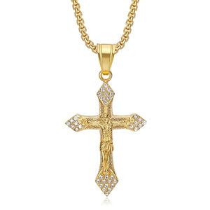 Gold <b>Cross</b> Necklace Stainless Steel YS096 Pave Setting Unisex Fashion Pendant - Product Image 5