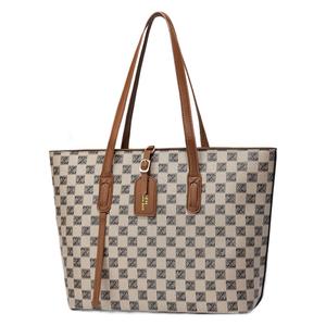 Bolso Tote para Mujer, Diseño a Cuadros Marrón, Estilo Moderno, Forma de Cubo, Cierre de Cremallera, para Uso Diario, Todas las Temporadas - Product Image 5