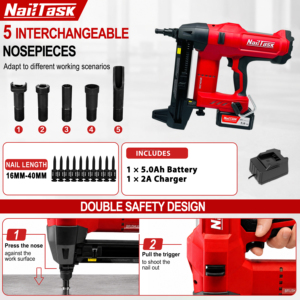 Cloueuse à béton professionnelle industrielle sans balais 20V NailTask DCCN100X2 avec batterie 5.0AH et mallette de transport pour les distributeurs de quincaillerie - Product Image 2