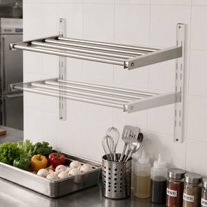 Étagère murale ronde en acier inoxydable, support mural réglable en hauteur pour le rangement dans les cuisines d'hôtel - Product Image 5