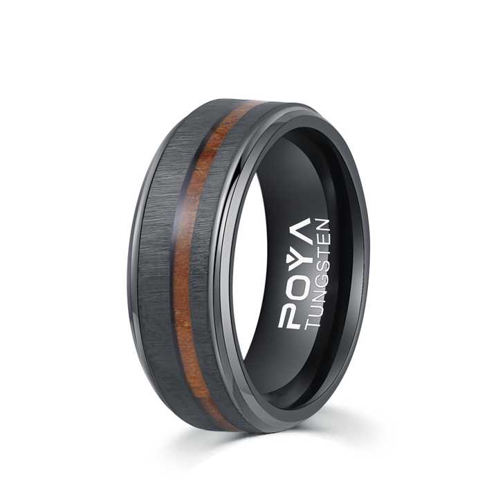 2023 Fashion 8mm Men Black Tanium Wild Life anello da caccia Koa Wood Inlay Deer Family Silhouette anello in acciaio fede nuziale da uomo