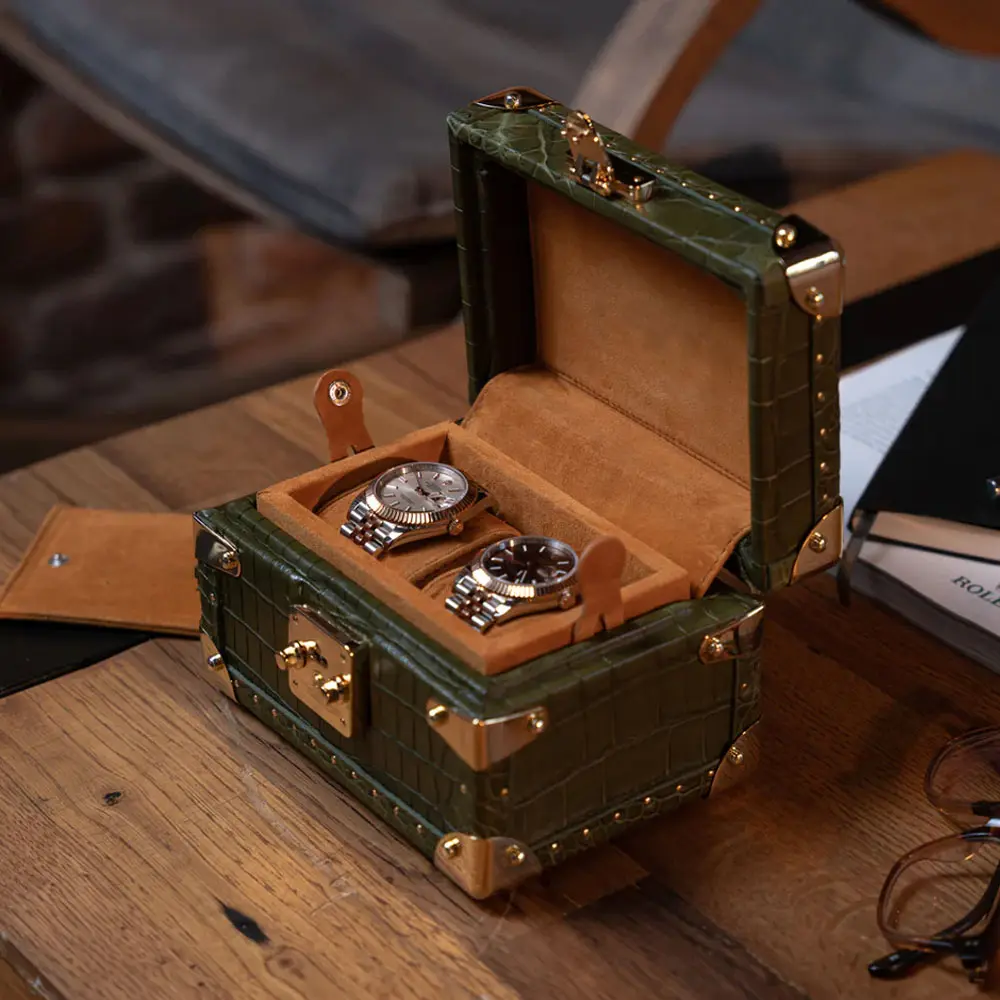 Rollo de joyería personalizado de lujo de alta calidad OEM caja de reloj de almacenamiento de cuero genuino cajas de reloj de cuero de embalaje cajas para dos relojes