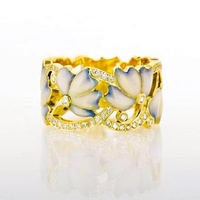 Bague papillon en émail, bleu et blanc, bijou de mariage plaqué or, avec colle