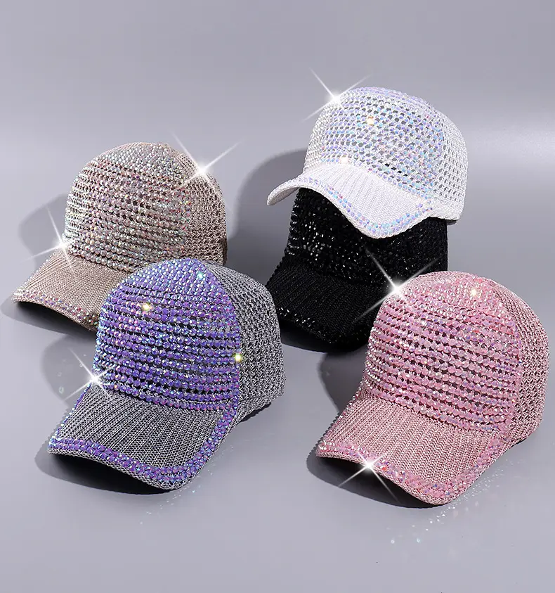 AA032 Adjustable Travel Visor Sparkle Sun Hat Trucker Hat Shining Diamond Sports Cap Outdoor Bling Mesh Rhinestone Baseball Caps