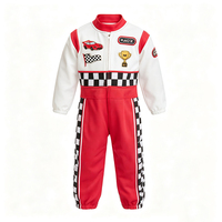 Combinaison de course à carreaux rouges et blancs pour enfants, costume de pilote de kart une pièce avec patchs brodés