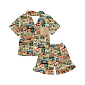 Toddler girl organic kids <span class=keywords><strong>pigiama</strong></span> bohémien set camicia a maniche corte e pantaloncini con volant <span class=keywords><strong>pigiama</strong></span> per bambina <span class=keywords><strong>pigiama</strong></span> per bambini - Product Image 2