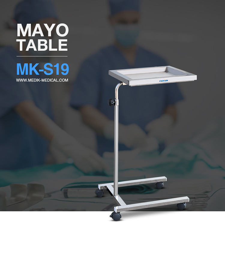 Aço hidráulico de dobramento portátil médico de Mayo Stand With Tray Stainless do pedal do pé MK-S19 para cirúrgico