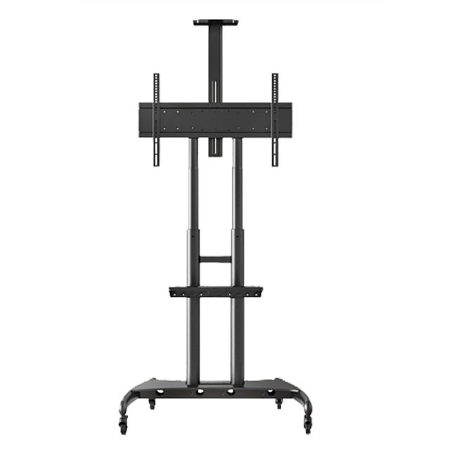 Interactive Audio Visual Display Stand with Dumbbell Rack 55\" 65\" 75\" Panel Boards Four Movable Metal Wheels Mount Type