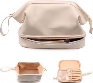 Muestra gratuita de bolsa de cosméticos de viaje de poliéster PU de gran capacidad, bolsa de aseo portátil, bolsas de maquillaje de doble capa para viaje - Product Image 1