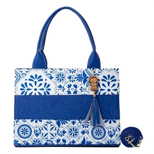 Royal Blue Women's Jute Two-<b>Strap</b> <b>Shoulder</b> Bag with Tassel Geometric Pattern All Seasons - Product Image 3