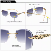 Lunettes de soleil de luxe 2026 OEM ODM sans monture, dégradées, motif léopard panthère, teintées, pour la conduite, unisexe, vente en gros, logo personnalisé, designer