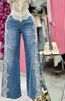 Jean ample à sequins pour femme, taille mi-haute, coupe boyfriend, décontracté d'été, délavage moyen, jambe large, styles variés (référence uniquement)