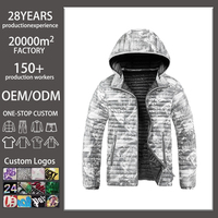 Veste matelassée légère à capuche en nylon 100% pour homme, motif camouflage blanc, logo personnalisé, fabrication OEM, manteau d'hiver