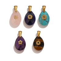 Breloques tendance en pierres précieuses naturelles en forme de goutte d'eau, pendentifs en cristal taillé, breloques en acier inoxydable en forme de fleur, accessoires de fabrication de bijoux DIY