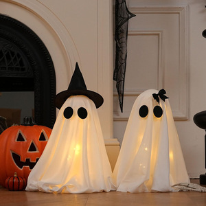 Decoración de Fantasma Luminoso de Halloween con Sombrero de Bruja y Lazo de Tela, Figura de Fantasma para Mesa, Decoración de Interiores para Fiestas en Casa - Product Image 2