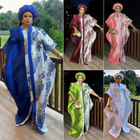 Robes africaines grande taille pour femmes, vêtements amples à manches courtes, robe imprimée Boubou Femme Dashiki avec foulard