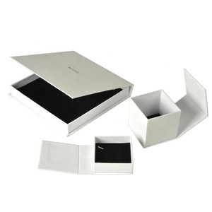 Fashion luxury custom logo printed velvet paper silver jewelry set packaging magnetic box closure cardboard jewelry boxes