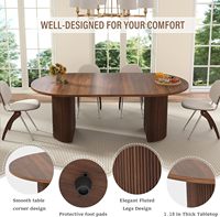 Table de salle à manger extensible et pliable en noyer, base cannelée, style moderne farmhouse, ovale