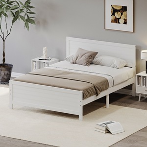 Base de Cama de Plataforma de Madera Blanca con Cabecera, Cama Sencilla de Madera Maciza para Niños, Adultos y Ancianos - Product Image 1