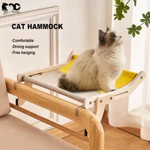 GeerDuo Pet Customize Assembly Indoor Stable Wood Linen Cool Washable Detachable Cat Rest Hammock Bed Nest