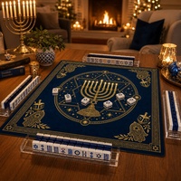 Tapis de Mahjong Américain Hanukkah 80x80cm (31.5x31.5 pouces) Résistant à l'Eau et Antidérapant pour Soirées de Jeu Festives