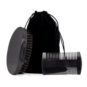 Vendita calda eco-friendly all'ingrosso manico in legno naturale setole di cinghiale spazzola per barba Set pettine per barba toelettatura Kit per gli uomini - Product Image 1