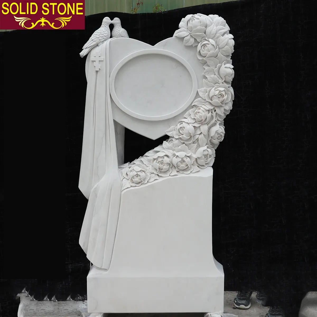 New style cemetery natural stone flower carved white marble headstones