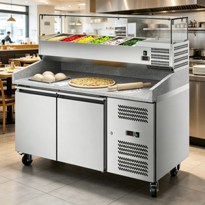 Commercial Grade Chilled Prep Desk Featuring Sturdy Granite Workbench And Transparent Glass Top <b>Cover</b> For Food Shop - Product Image 3
