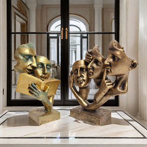 Estatua de Resina de Rostro Humano Simple, Figuritas Modernas de <span class=keywords><strong>Silencio</strong></span> Es Dorado, Adorno de Arte Decorativo para el Hogar, Venta al por Mayor - Product Image 5