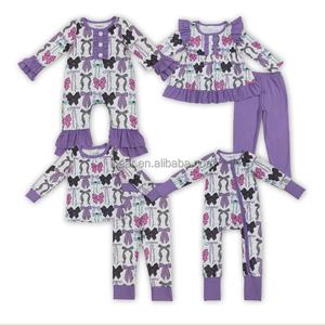Nuovo arrivo per bambini con cerniera a maniche lunghe per dormire con fiocco blu stampa pigiama Set di abbigliamento per bambine e bambine - Product Image 6
