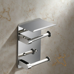 YOTO Double tige de tissu <span class=keywords><strong>porte</strong></span>-<span class=keywords><strong>papier</strong></span> support mural noir antirouille <span class=keywords><strong>porte</strong></span>-<span class=keywords><strong>papier</strong></span> hygiénique étagère de stockage à 2 niveaux sans installation de perceuse - Product Image 6
