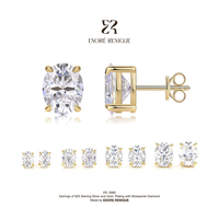 Boucles d'oreilles classiques ovales solitaires en moissanite, en argent sterling 925 plaqué or 18 carats, accessoires fins, bijoux pour femmes