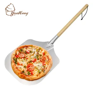 Pelador de <span class=keywords><strong>Pizza</strong></span> de aluminio con mango de madera desmontable, herramientas de horneado y accesorios para pan - Product Image 1