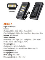 Mini lampe de travail LED rechargeable, lampe torche SMD, 500 Lumen, Turbo, blanc, rouge, vert, étanche, pour réparation d'urgence en extérieur