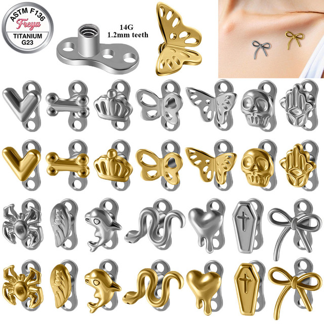 Freya 14G Dermal Anchor Tops and Base Solid Titanium Microdermals Internally Threaded Studs Body Piercings Jewelry for Women Men