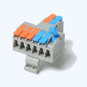 Connecteur rapide de type pression moyenne et légère, bornier sur rail DIN 5.0 500 avec leviers bleus et oranges pour câblage électrique - Product Image 1