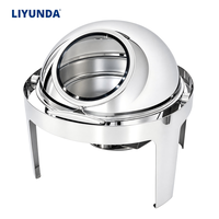 LIYUNDA Plat de service rond classique à couvercle roulant, en acier inoxydable argenté de luxe, 6L, équipement de maintien au chaud et de maintien au frais pour la restauration