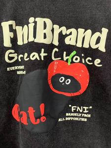 T-shirt noir en coton 100% tricoté surdimensionné et délavé avec un motif de pomme de dessin animé - Tee-shirt vintage streetwear FniBrand - Product Image 3