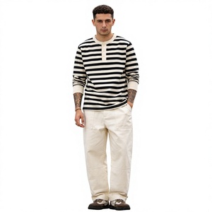 OKONKWO T-Shirt a Maniche Lunghe con Collo Henley a Righe, 100% Cotone Pesante 230g, Camicia da Marinaio, Disponibile all'Ingrosso e Personalizzabile - Product Image 1