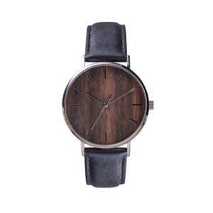 Reloj de Hombre Superligero, Correa de Cuero de Primera Calidad, Diseño ODM, Resistente al Agua 3BAR, Reloj de Vestir con Esfera de Madera, Cuarzo MIYOTA, Analógico Redondo - Product Image 1