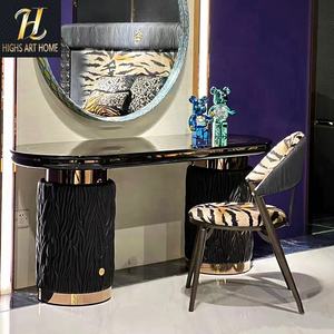 Table de maquillage italienne haut de gamme Design de luxe à la mode Villa Chambre à coucher Coiffeuse en bois massif et cuir véritable - Product Image 6