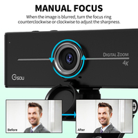 Dahili Mikrofonlu, AF'li ve Işıklı, CMOS Görüntü Sensörlü, USB 2.0 PC Kamerası, Full HD 4K 8MP Web Kamerası