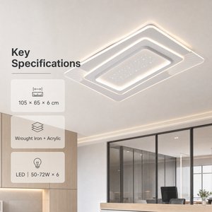 Lámpara de techo LED moderna rectangular de acrílico y hierro, montada en superficie, tricolor, para sala de estar y dormitorio, 105 cm x 65 cm - Product Image 4