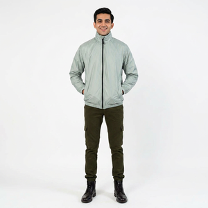 High Quality Custom Fashion <b>Men</b> Windbreaker Hoodie <b>Jacket</b> Stand Vintage Style <b>Canvas</b> Lightweight Logo Polyester Windproof <b>Jacket</b> - Product Image 1