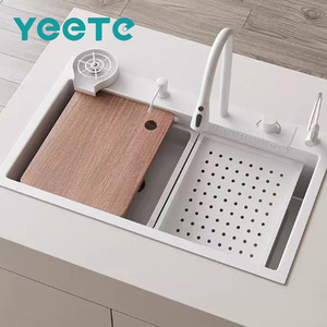 Wastafel Dapur Stainless Steel YEETE White Flying Fish Waterfall Desain Modern Sederhana, Bak Persegi Panjang, Cetakan Satu Bagian - Product Image 1