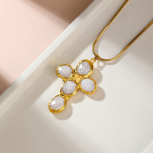 Collar con colgante en forma de cruz de piedra TianHe de piedra lunar blanca <span class=keywords><strong>Natural</strong></span> clásica para regalo de fiesta - Product Image 1